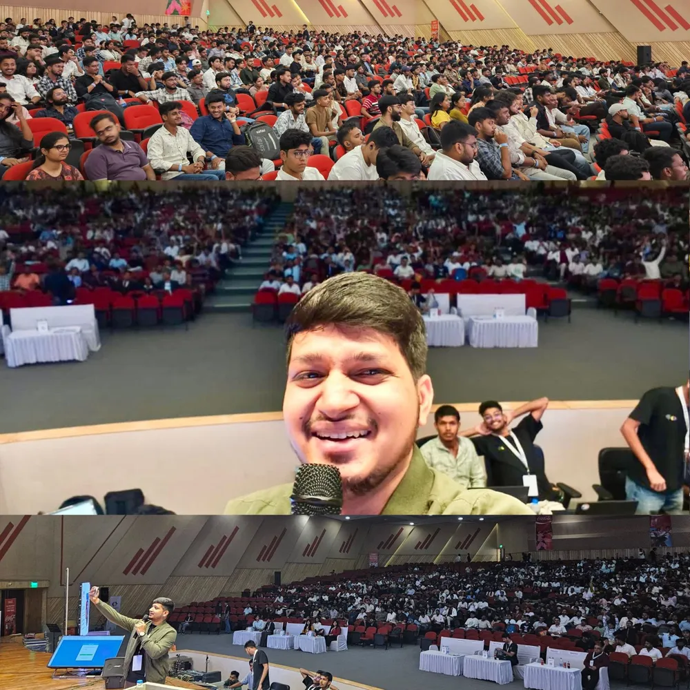 DevFest Ranchi collage showing the audience, Ali Mustufa Shaikh’s stage selfie and a side-stage view.